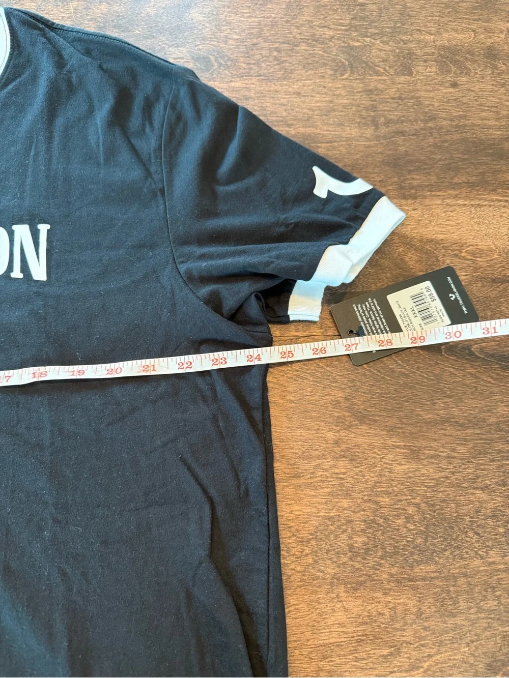 True Religion Black T-Shirt with White Ringer Collar and Chest Logo
